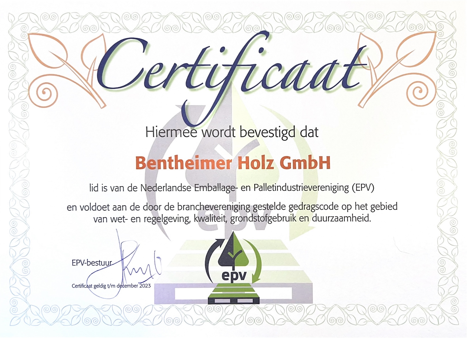 IMG_E0229 Certificaat Bentheimer Holz EPV